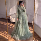 Luxury Sage Green Beaded Evening Dress with Cape CLA72605B