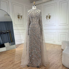 Arabic Luxury Beaded Mermaid Evening Dress Cape Sleeves For Women Wedding Party CLA72652