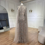 Arabic Luxury Beaded Mermaid Evening Dress Cape Sleeves For Women Wedding Party CLA72652
