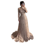 Luxury Dubai Designer Modest A-Line Blue Lace Beaded Evening Dresses CLA72704