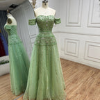 Luxury Caramel Off The Shoulder A-Line Beaded Evening Dress CLA72709