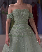 Luxury Caramel Off The Shoulder A-Line Beaded Evening Dress CLA72709