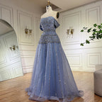Luxury Caramel Off The Shoulder A-Line Beaded Evening Dress CLA72709