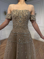 Luxury Caramel Off The Shoulder A-Line Beaded Evening Dress CLA72709