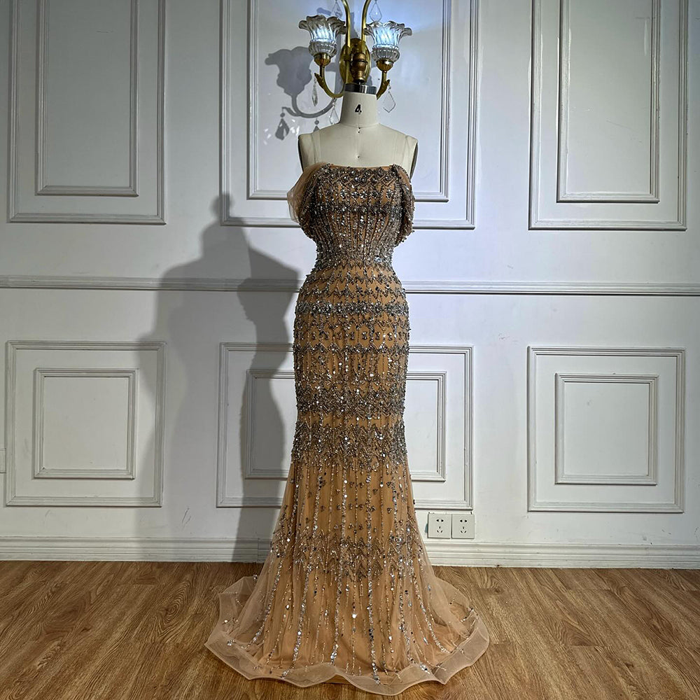 Dubai Mermaid Evening Dress Luxury Modest Arabic Party Gown CLA72714