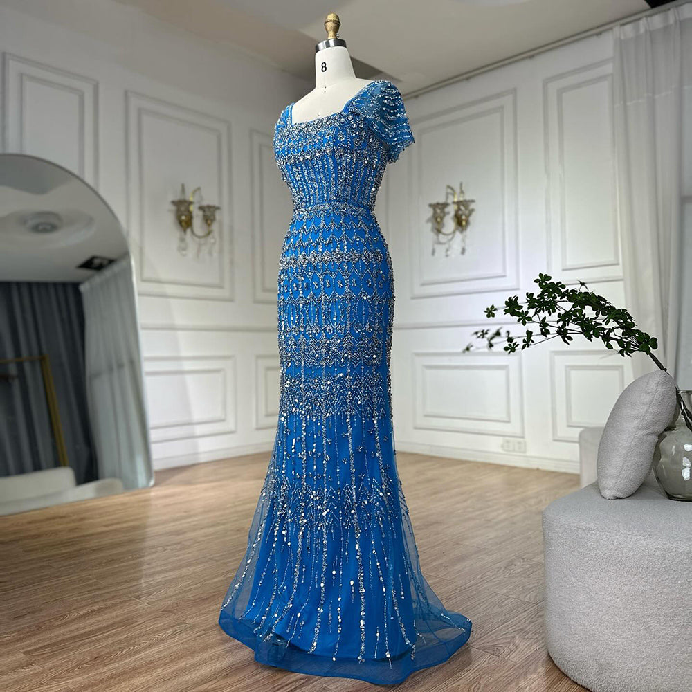 Dubai Mermaid Evening Dress Luxury Modest Arabic Party Gown CLA72714