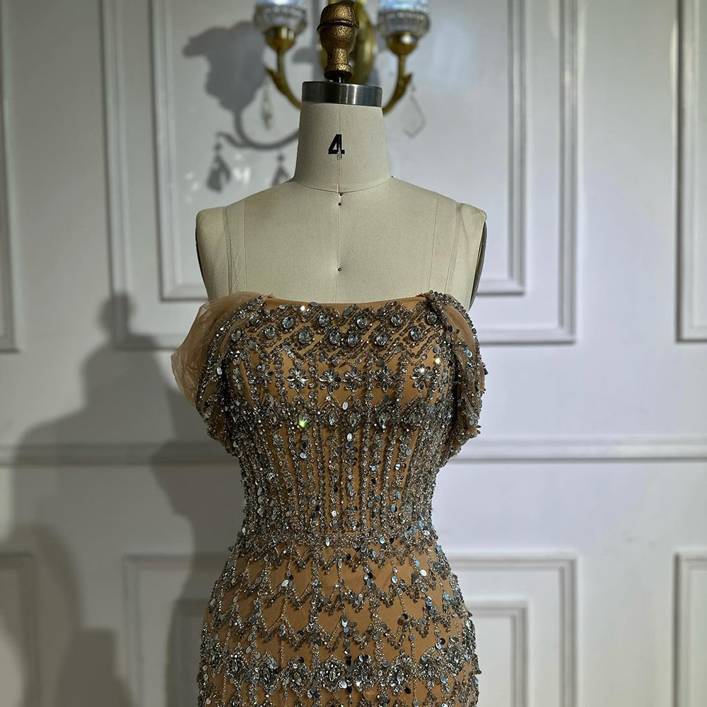 Dubai Mermaid Evening Dress Luxury Modest Arabic Party Gown CLA72714