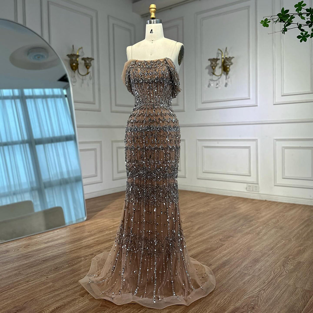 Dubai Mermaid Evening Dress Luxury Modest Arabic Party Gown CLA72714
