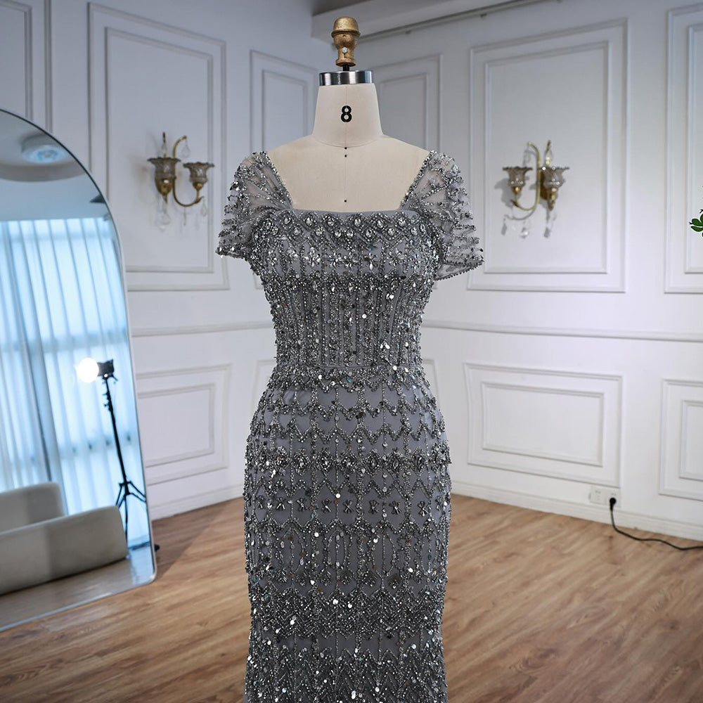 Dubai Mermaid Evening Dress Luxury Modest Arabic Party Gown CLA72714