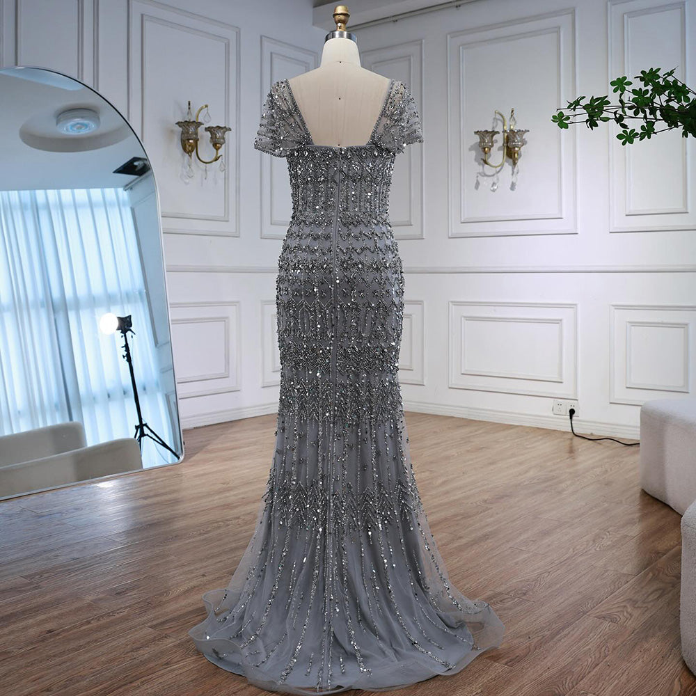 Dubai Mermaid Evening Dress Luxury Modest Arabic Party Gown CLA72714