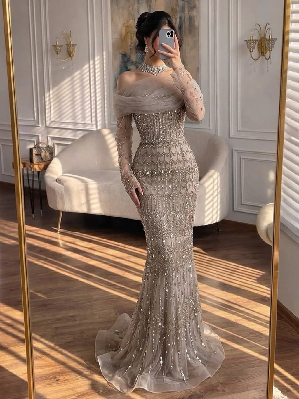Dubai Mermaid Evening Dress Luxury Modest Arabic Party Gown CLA72714