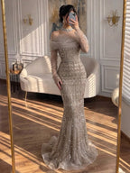 Dubai Mermaid Evening Dress Luxury Modest Arabic Party Gown CLA72714
