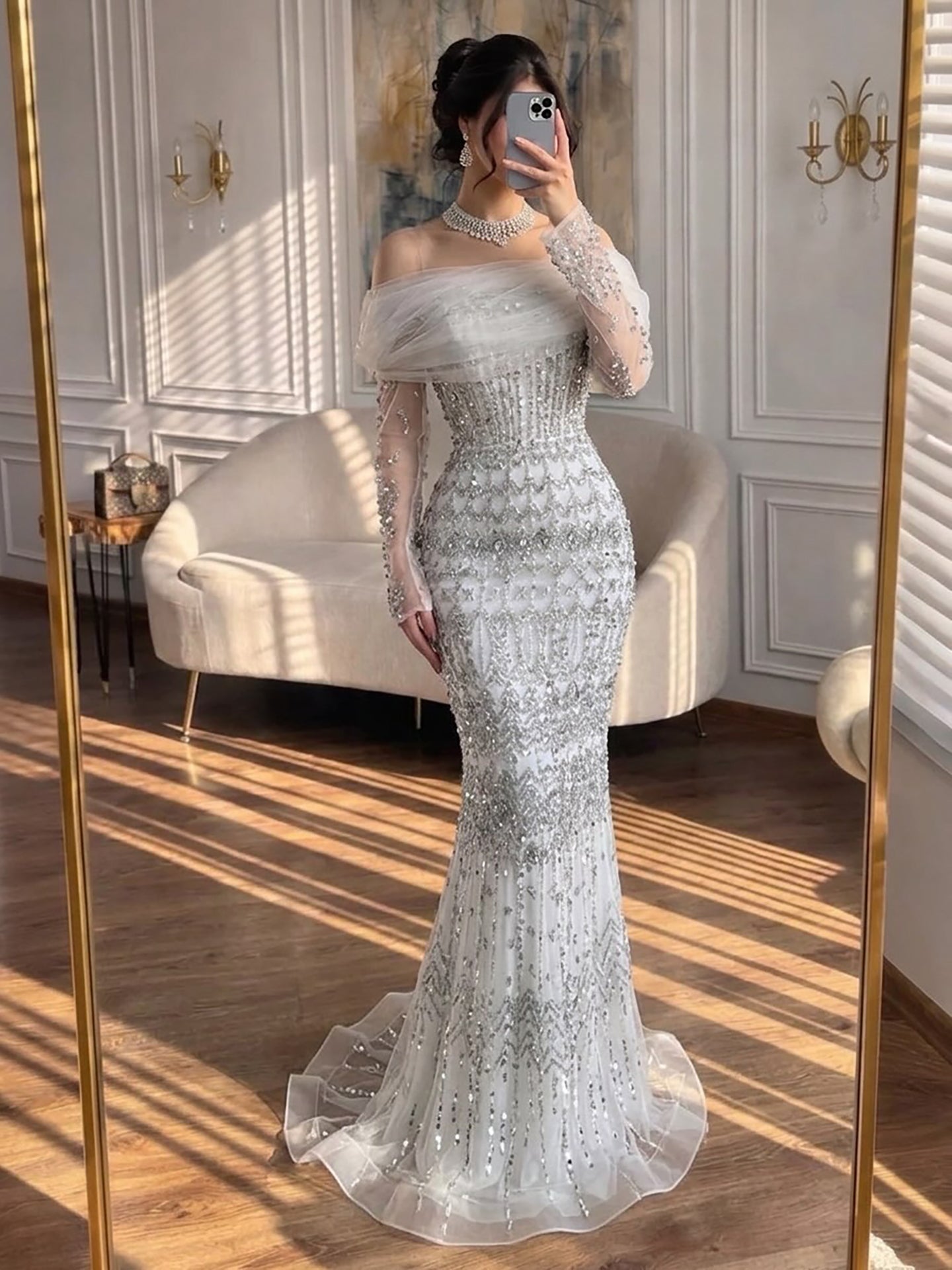Dubai Mermaid Evening Dress Luxury Modest Arabic Party Gown CLA72714
