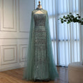Arabic Luxury Beaded Strapless Mermaid Evening Dress With Cape Women Wedding Party Gown CLA72714B