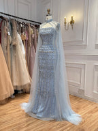Arabic Luxury Beaded Strapless Mermaid Evening Dress With Cape Women Wedding Party Gown CLA72714B