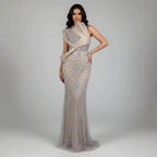 Luxury Nude Beaded Arabic Elegant Evening Dress Prom LA72769B