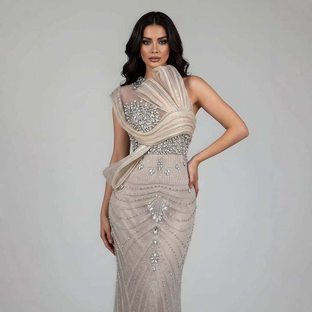 Luxury Nude Beaded Arabic Elegant Evening Dress Prom LA72769B