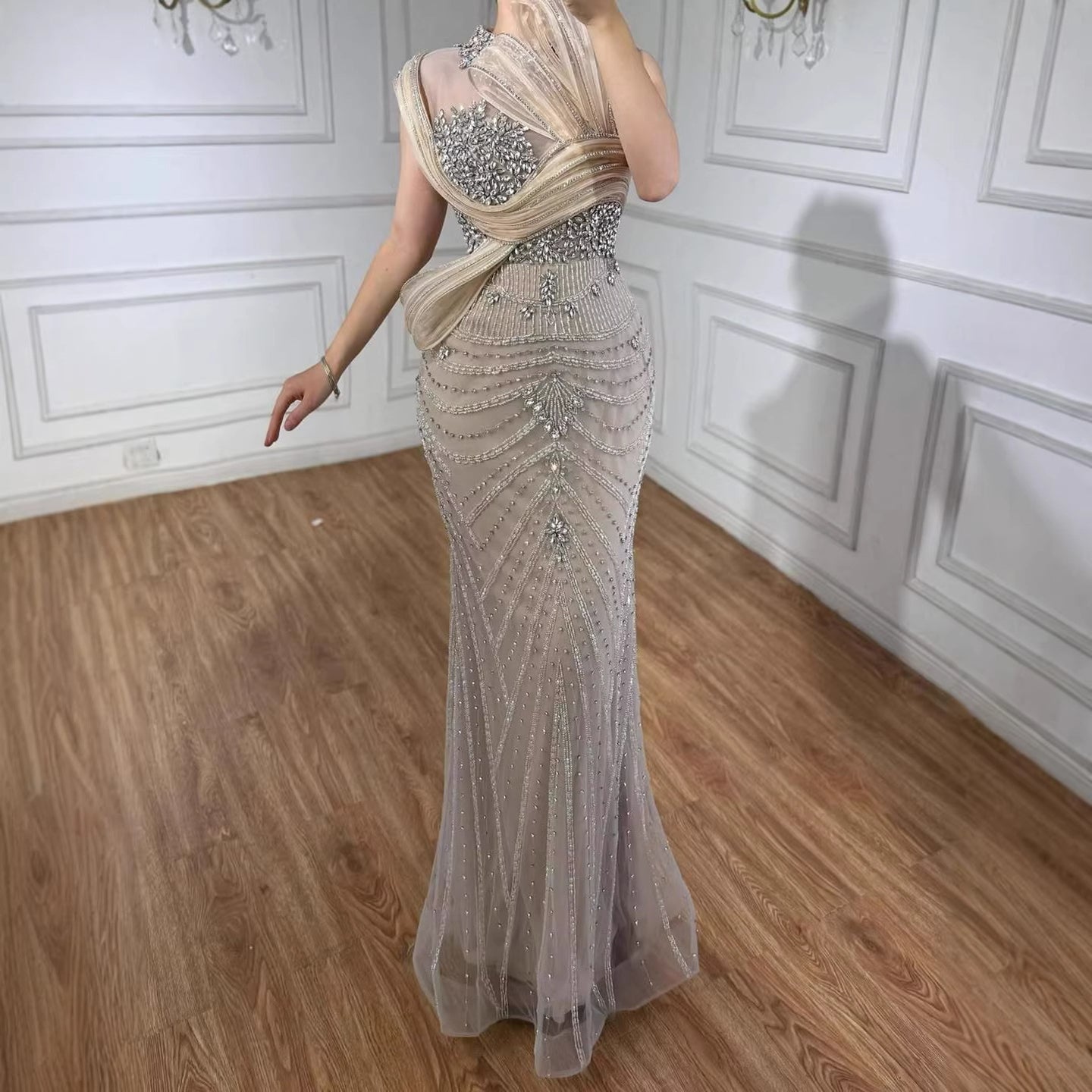 Luxury Nude Beaded Arabic Elegant Evening Dress Prom LA72769B