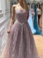 Luxury Sage Green Beaded A-Line Spaghetti Straps Evening Dress CLA72805