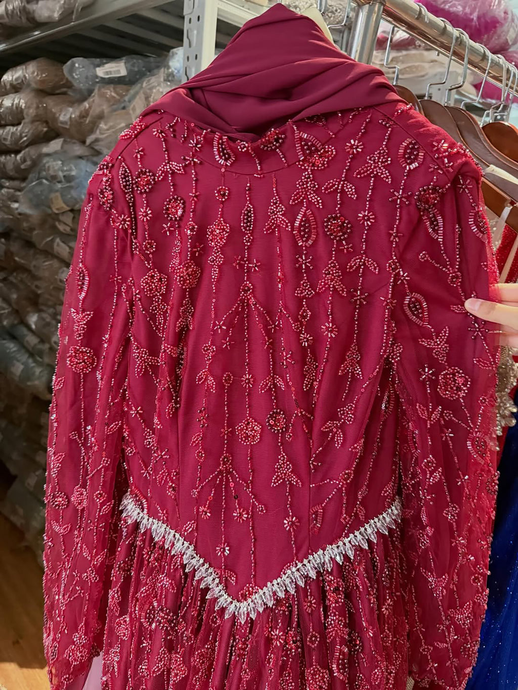 Arabic Modest A-Line Beaded Evening Dress For Muslim Women Hijab CLA72805E