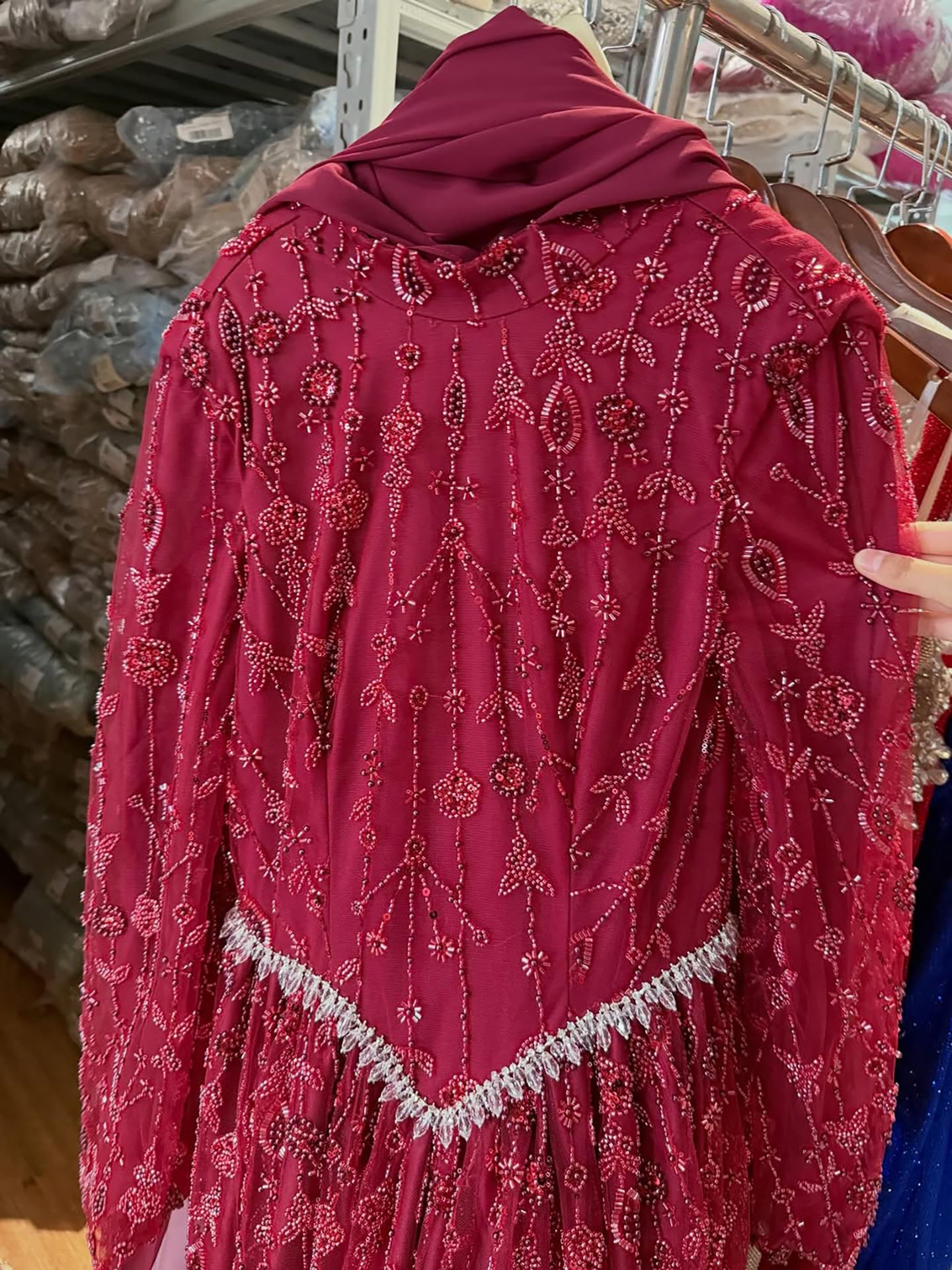 Arabic Modest A-Line Beaded Evening Dress For Muslim Women Hijab CLA72805E
