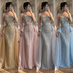 Luxury Dubai Nude Beaded Spaghetti Strap Evening Dress Mermaid With Overskirt CLA72810