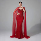 Luxury Dubai Caramel Beaded Evening Dress With Cape CLA72811C