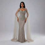 Luxury Dubai Caramel Beaded Evening Dress With Cape CLA72811C