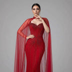 Luxury Dubai Caramel Beaded Evening Dress With Cape CLA72811C