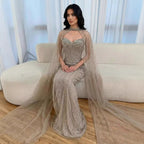 Luxury Dubai Caramel Beaded Evening Dress With Cape CLA72811C