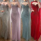 Luxury Dubai Caramel Beaded Evening Dress With Cape CLA72811C