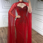 Luxury Dubai Caramel Beaded Evening Dress With Cape CLA72811C