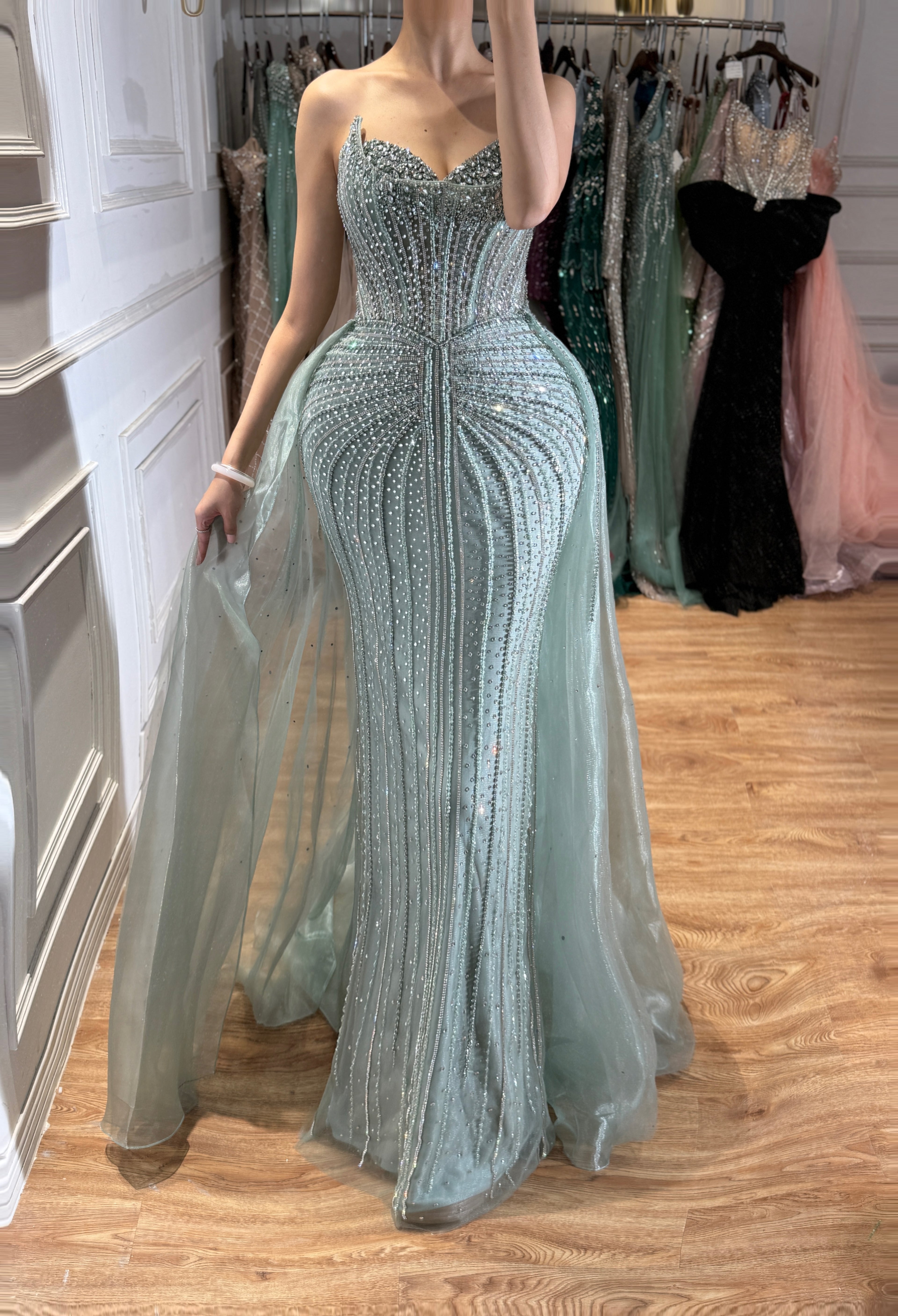 Kosovo Luxury Beaded Strapless Mermaid With Overskirt Evening Dress CLA72811D