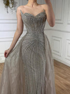 Luxury Caramel Crystal Beaded Mermaid Evening Dress With Overskirt LA72811D
