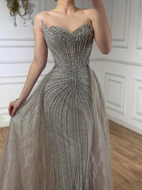 Kosovo Luxury Beaded Strapless Mermaid With Overskirt Evening Dress CLA72811D
