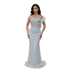 Luxury Blue Pearl Beaded Sleeveless Mermaid Evening Dress LA72816B