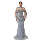 Kosovo Luxury Beaded Pearls Tassels Nude Evening Dress With Short Cape CLA72876