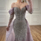 Luxury Nude Beaded Mermaid Evening Dress With Overskirt LA72879