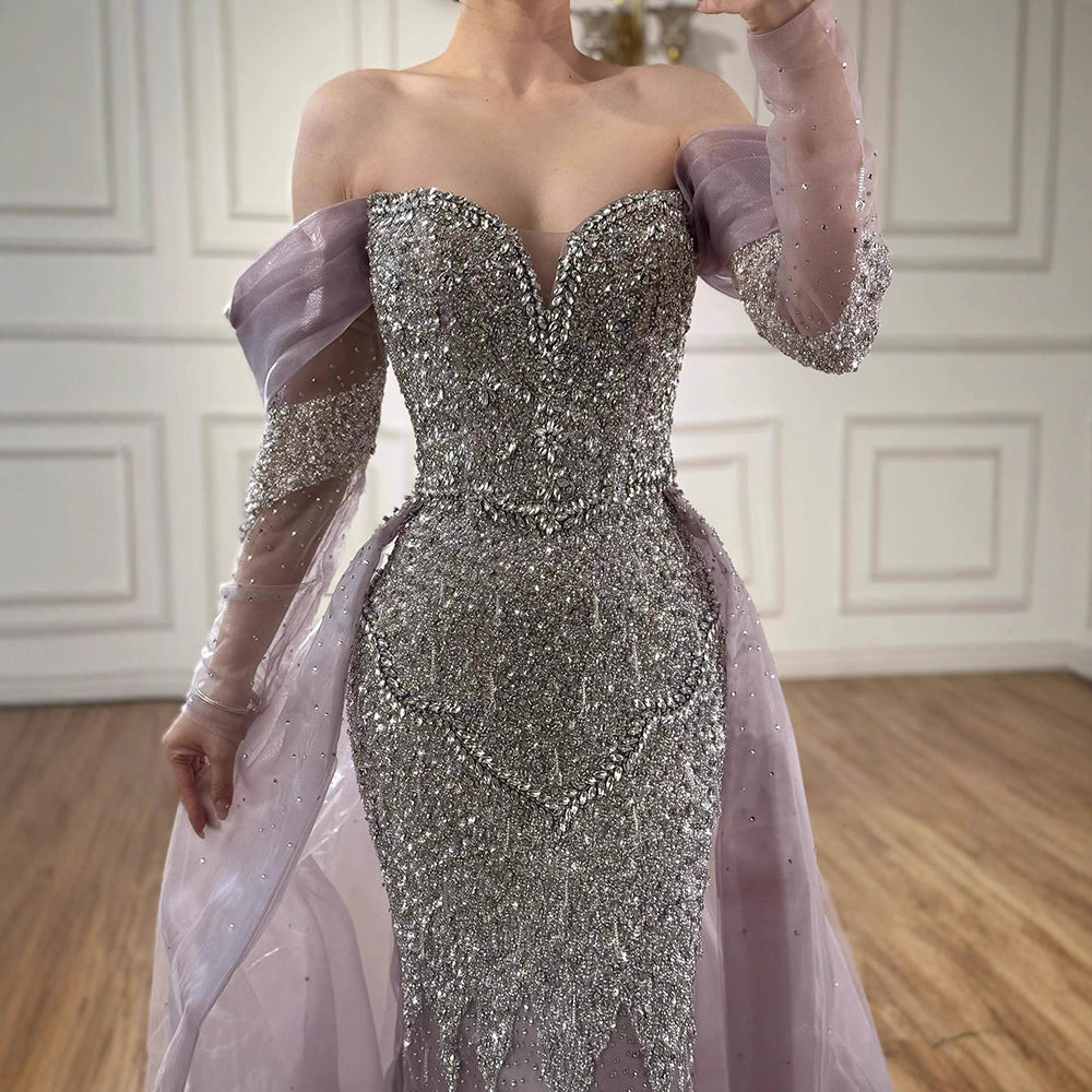 Luxury Nude Beaded Mermaid Evening Dress With Overskirt LA72879