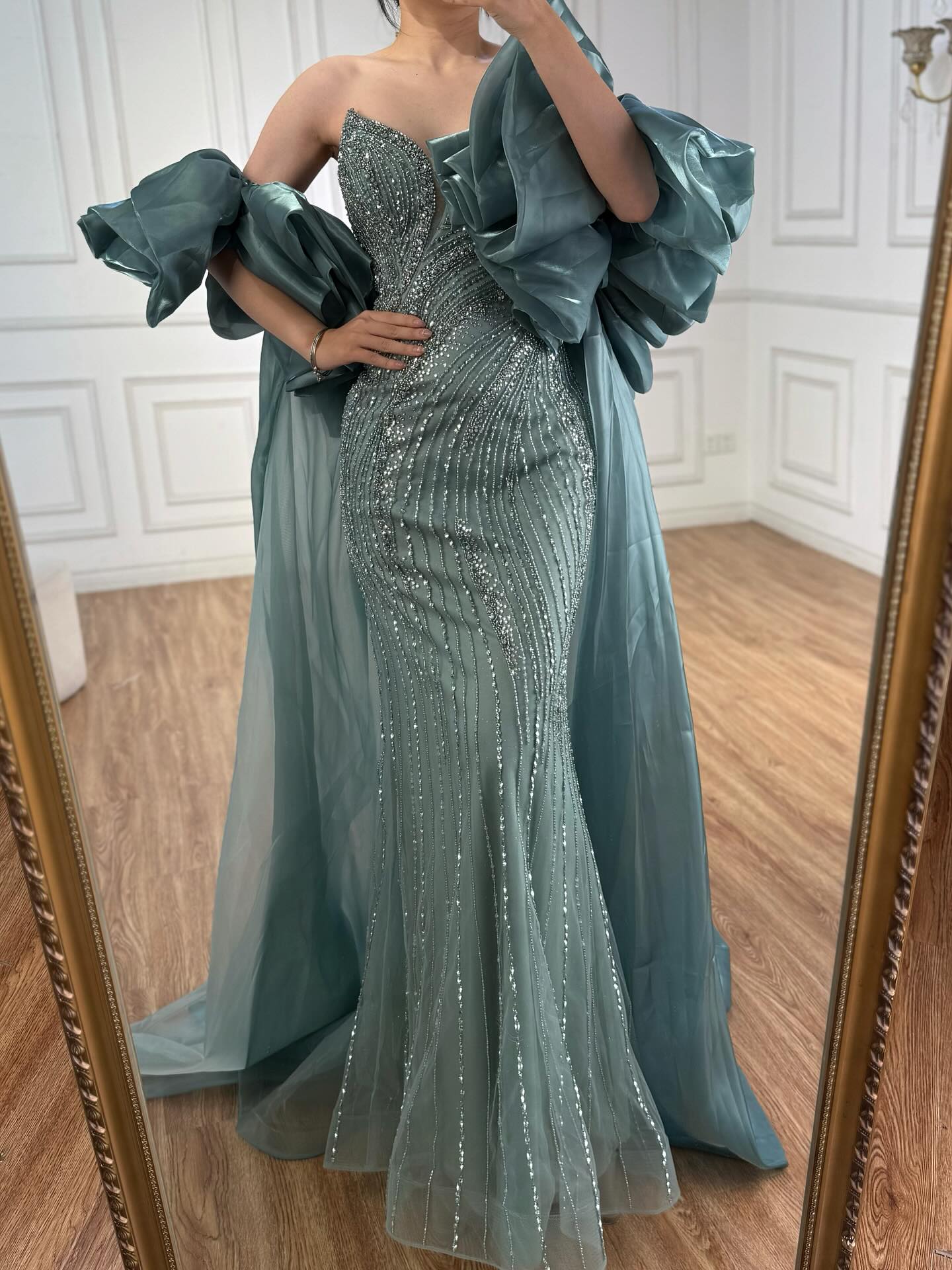 Kosovo Luxury Beaded Mermaid With Overskirt Strapless Evening Dress CLA72896