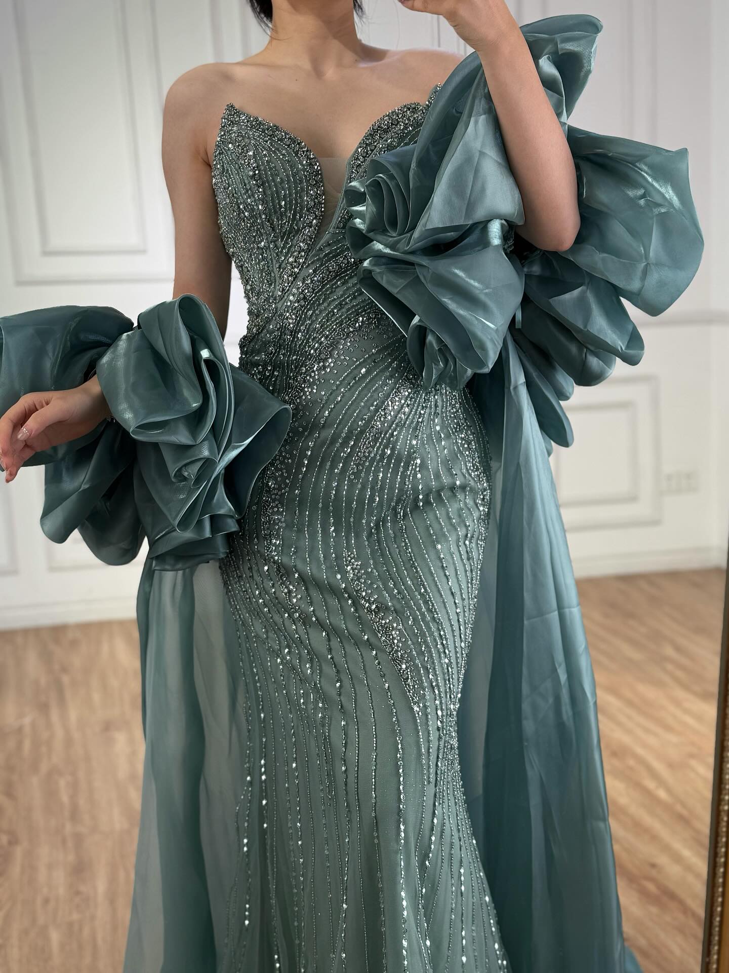 Kosovo Luxury Beaded Mermaid With Overskirt Strapless Evening Dress CLA72896