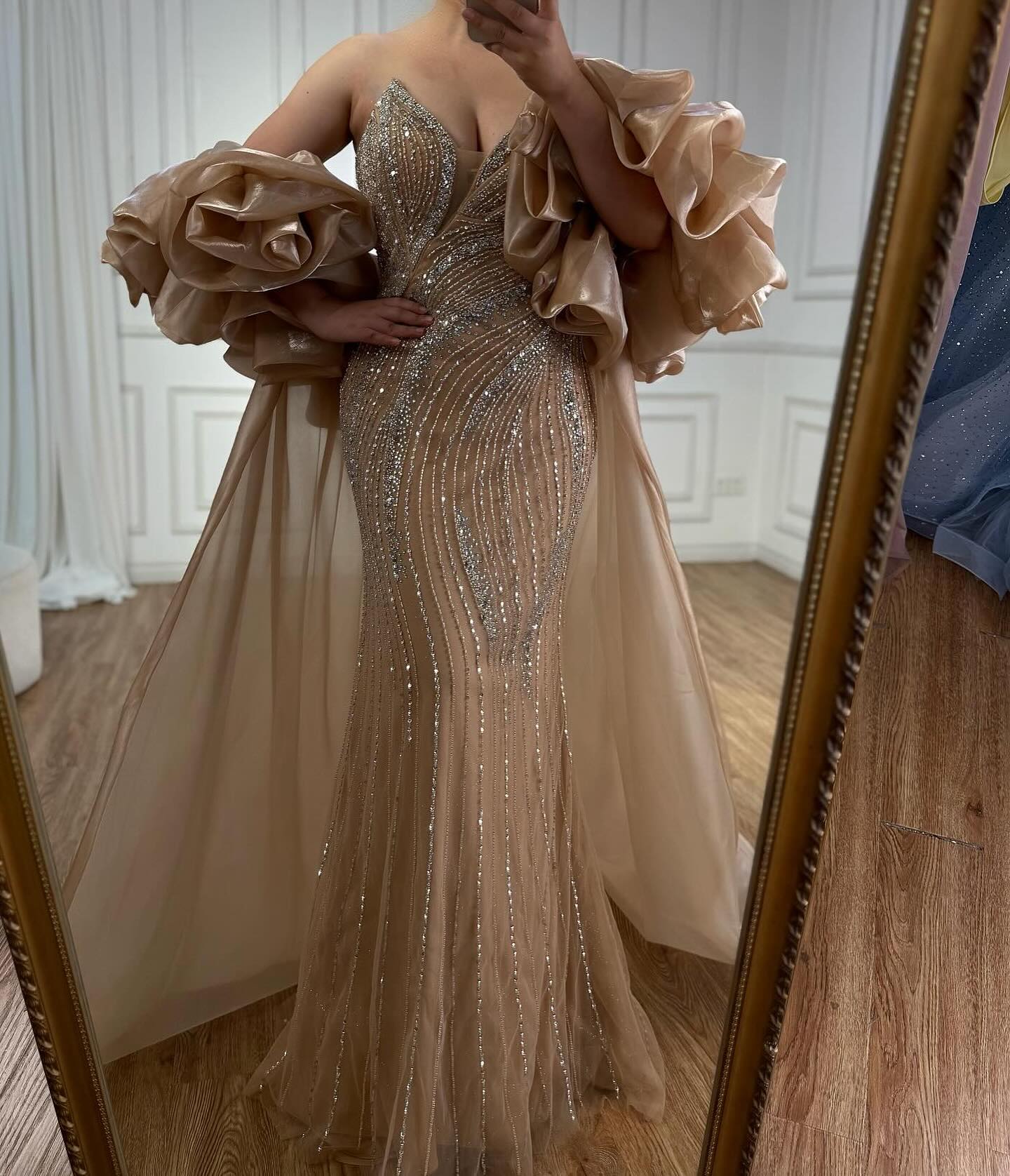 Kosovo Luxury Beaded Mermaid With Overskirt Strapless Evening Dress CLA72896