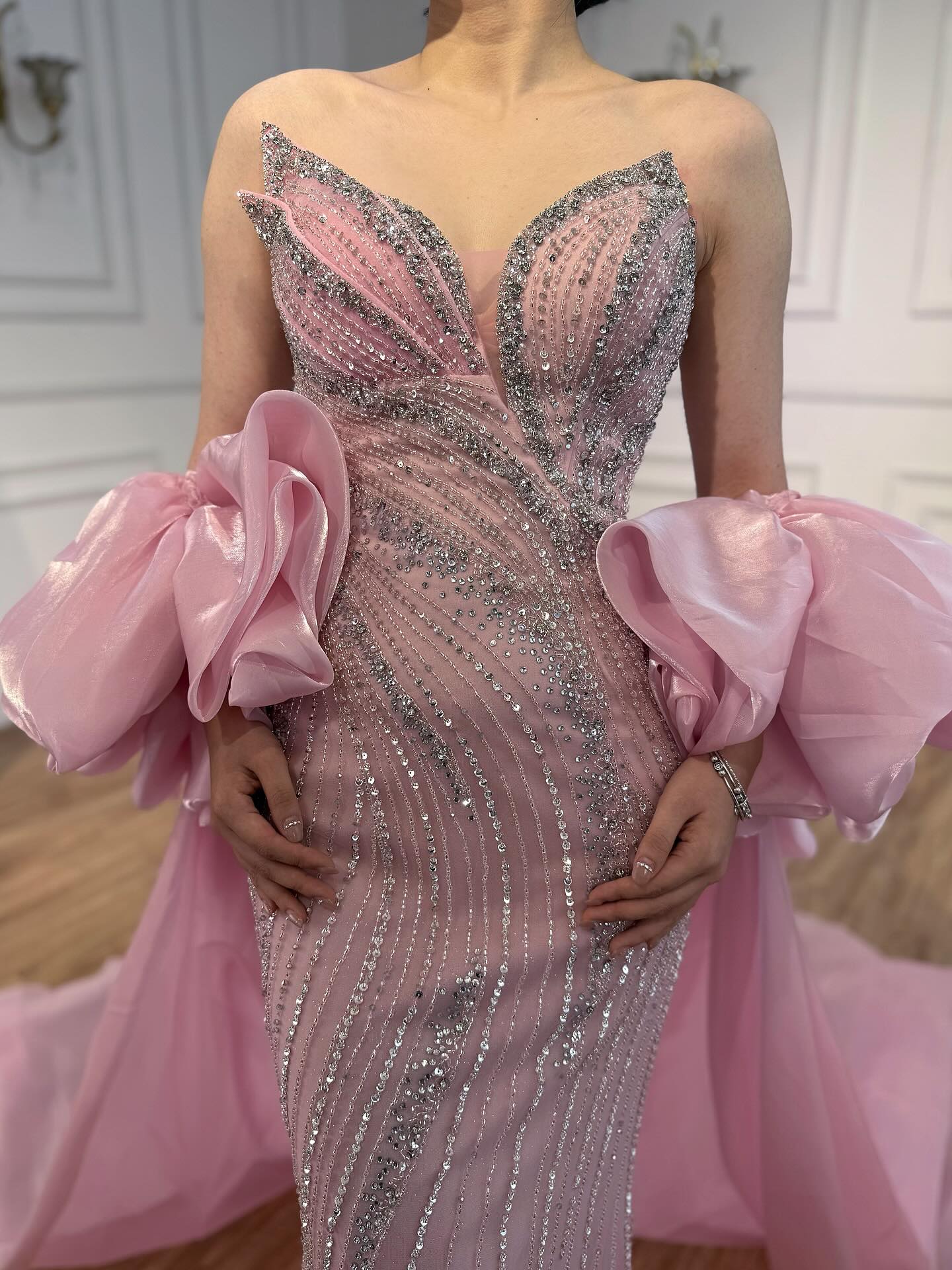 Kosovo Luxury Beaded Mermaid With Overskirt Strapless Evening Dress CLA72896