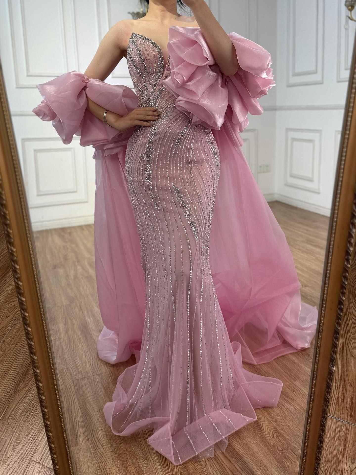 Kosovo Luxury Beaded Mermaid With Overskirt Strapless Evening Dress CLA72896