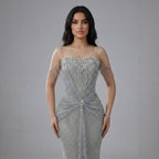 Luxury Silver Gray Beaded Crystal Strapless Evening Dress LA72905A