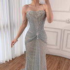 Luxury Silver Gray Beaded Crystal Strapless Evening Dress LA72905A