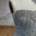 Luxury Silver Gray Beaded Crystal Strapless Evening Dress LA72905A