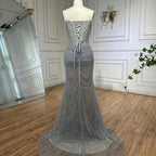 Luxury Silver Gray Beaded Crystal Strapless Evening Dress LA72905A