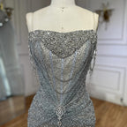 Luxury Silver Gray Beaded Crystal Strapless Evening Dress LA72905A