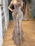 Luxury Nude Pink Floral Beaded Mermaid Dress LA72905C